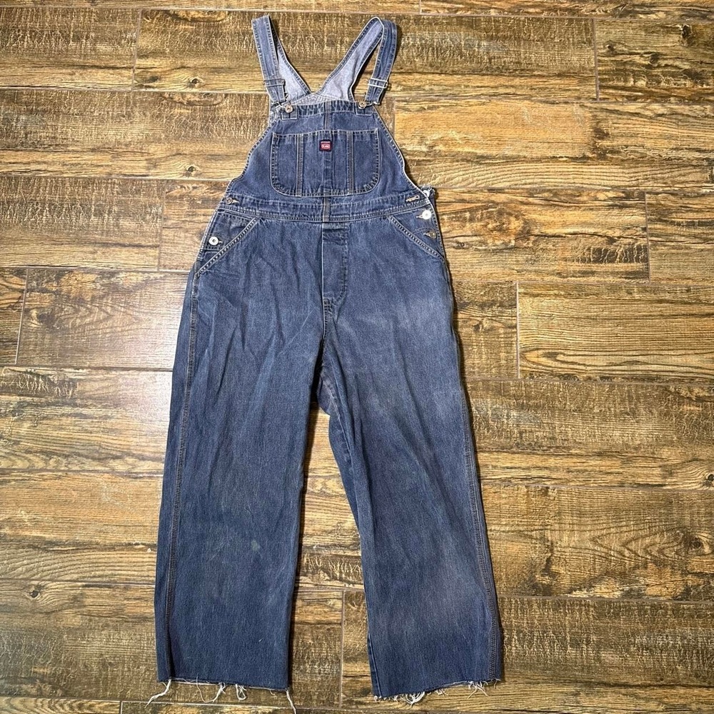 Unionbay Blue Denim Cut Off Overalls Large Dungarees Workwear